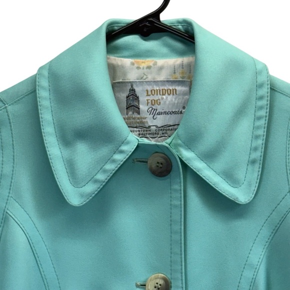 London Fog Vintage Aqua Blue/Green Trench Raincoat. Size 8R - Picture 5 of 16